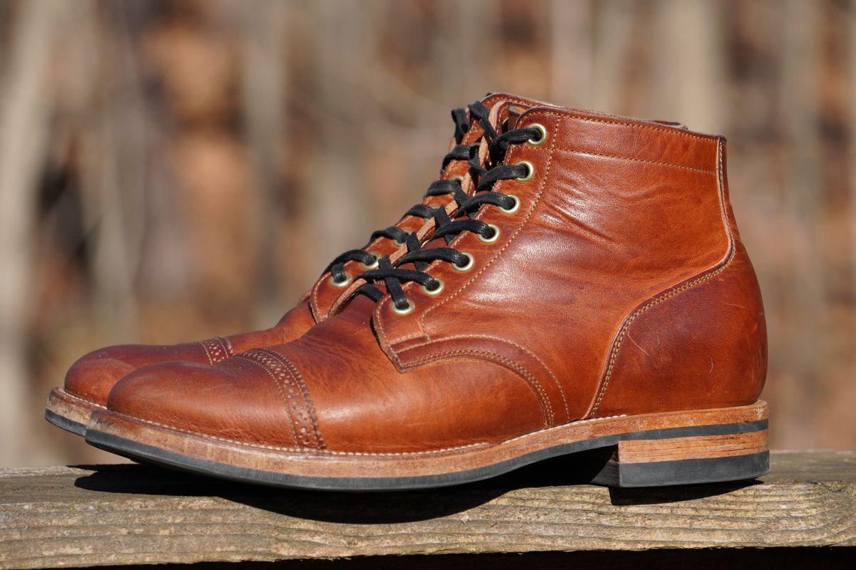 Photo by Boots on December 2, 2022 of the Viberg Service Boot in Horween Burned Oak Dublin.
