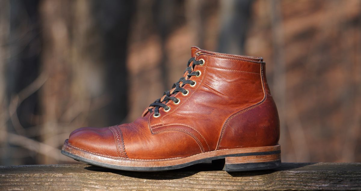 Photo by Boots on January 2, 2023 of the Viberg Service Boot in Horween Burned Oak Dublin.