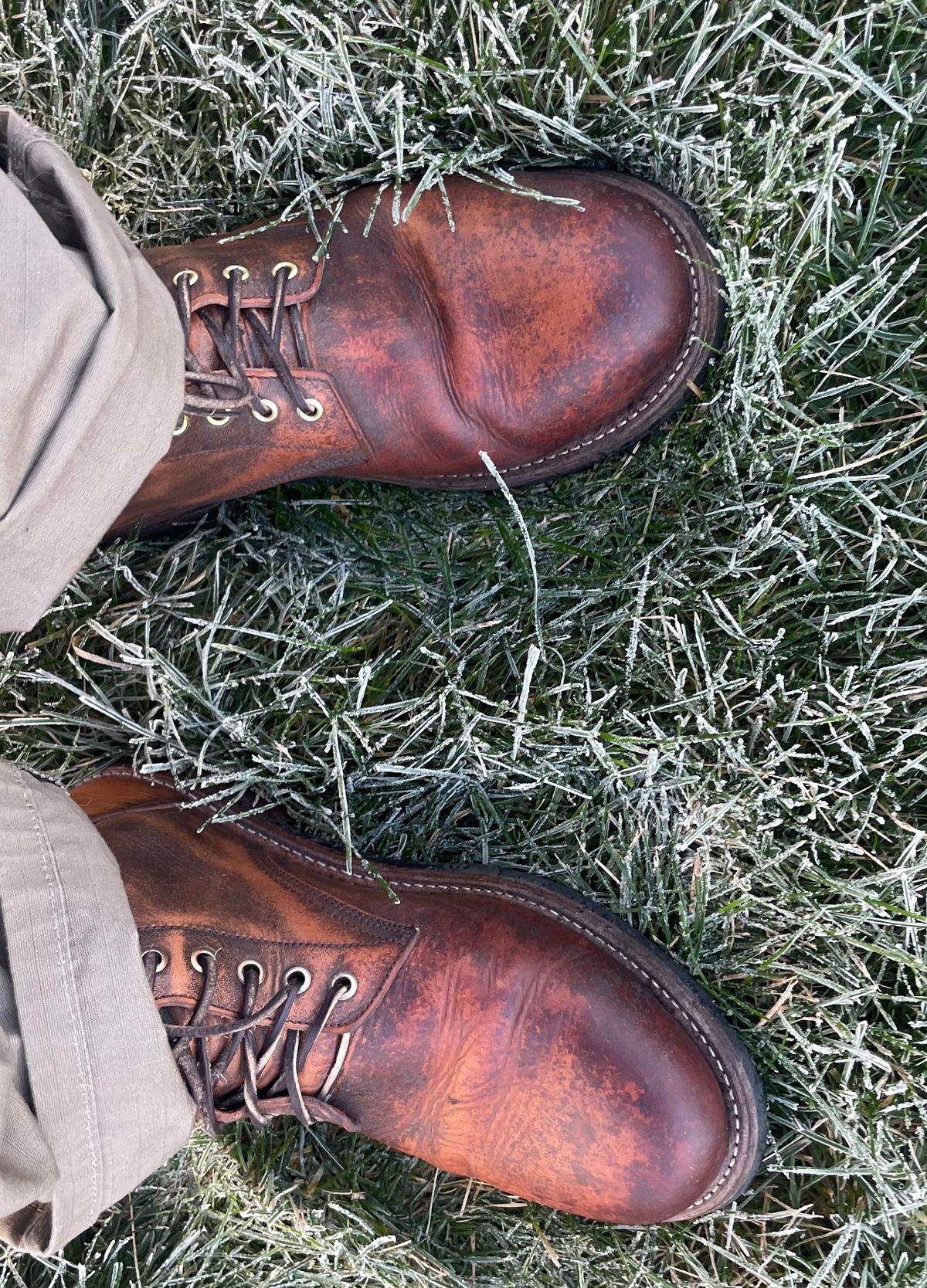 Photo by joem2 on November 2, 2023 of the Oak Street Bootmakers Trench Boot in Tempesti Brown Overdye Camello Asportabile.