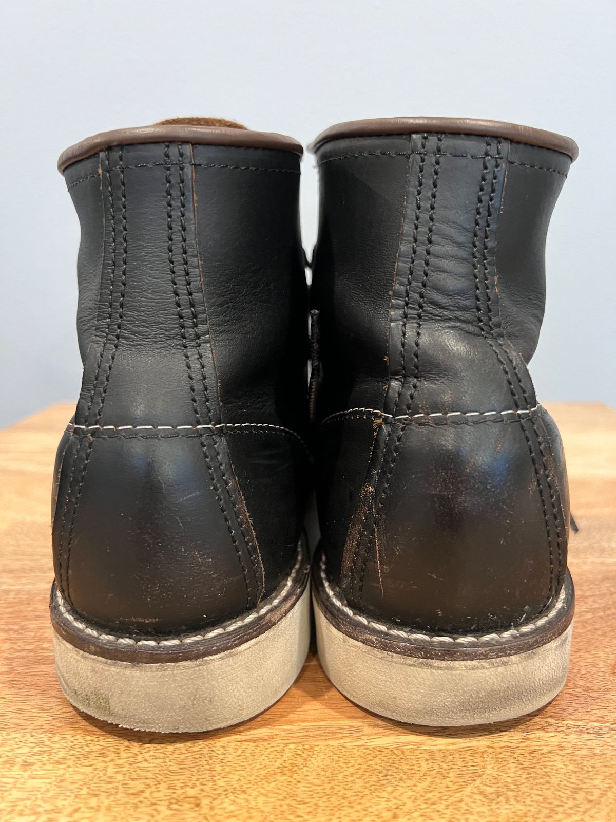 Photo by Blackbootpatina on April 3, 2023 of the Red Wing 6-Inch Classic Moc in S.B. Foot Black Prairie.