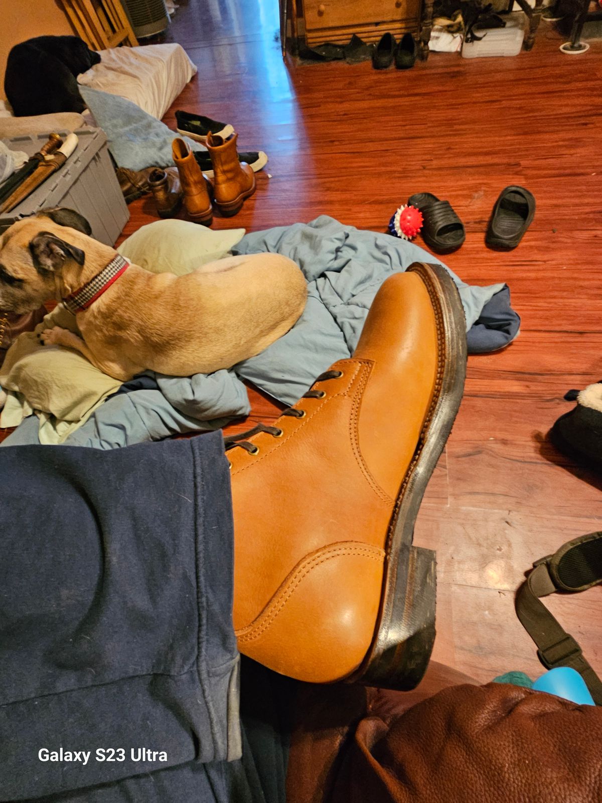 Photo by AlabamaBlacksmith on October 3, 2024 of the Oldspeed Service Boot 6” in S.B. Foot Timberjack Cedar.