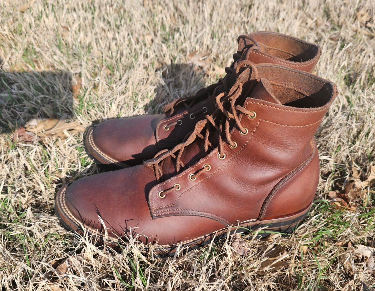 Photo by AlabamaBlacksmith on April 4, 2025 of the Oldspeed Service Boot 6” in S.B. Foot Timberjack Cedar.