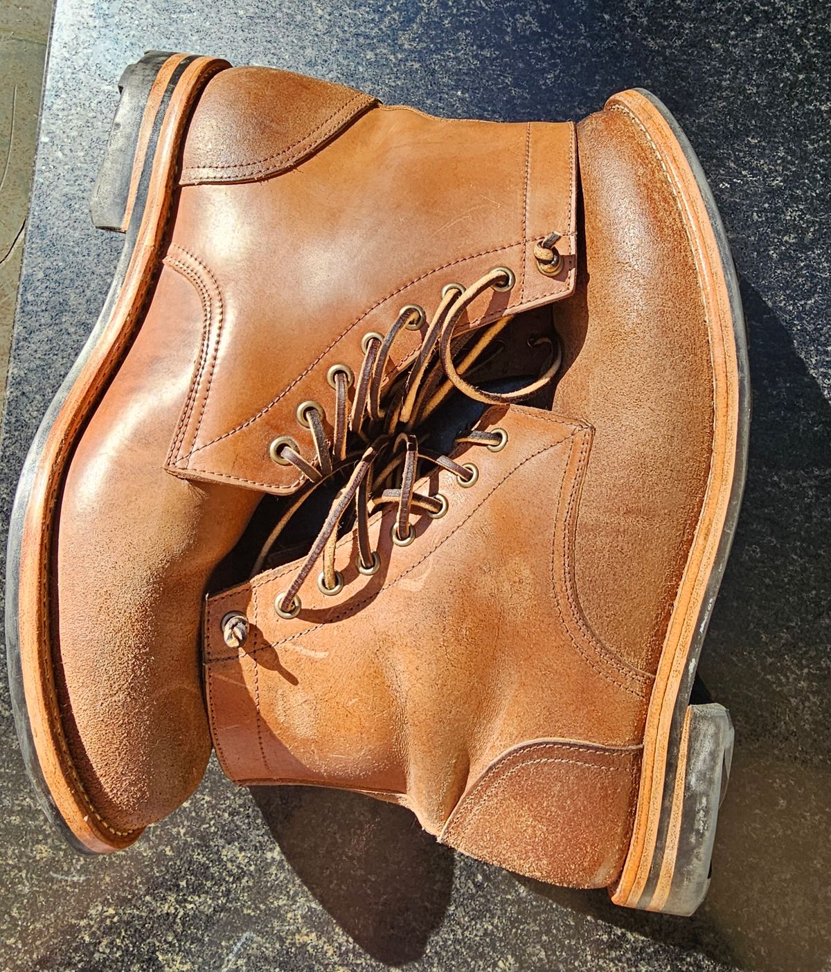 Photo by AlabamaBlacksmith on October 4, 2025 of the Oak Street Bootmakers Field Boot in MARYAM CULLATO CUVALO NATURAL REVERSE HORSE RUMP.