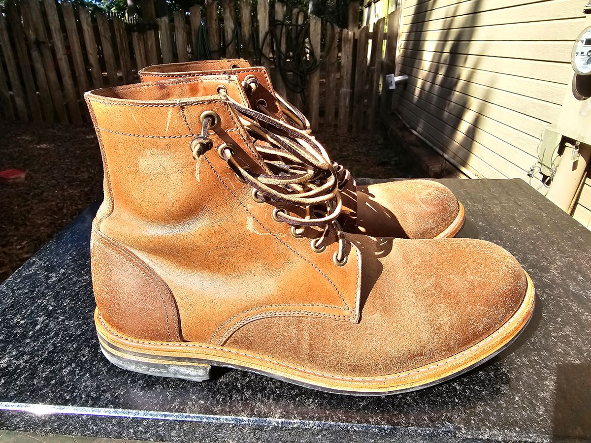 Photo by AlabamaBlacksmith on October 4, 2025 of the Oak Street Bootmakers Field Boot in MARYAM CULLATO CUVALO NATURAL REVERSE HORSE RUMP.