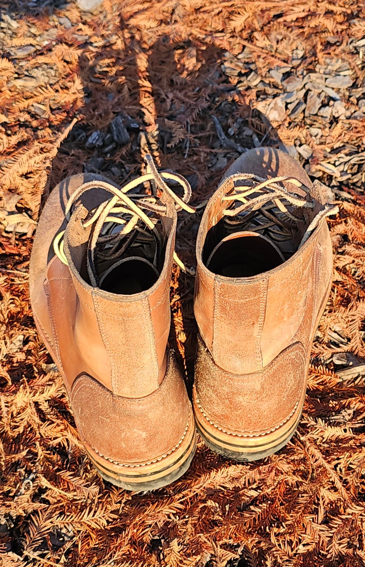Photo by AlabamaBlacksmith on January 5, 2026 of the Oak Street Bootmakers Field Boot in MARYAM CULLATO CUVALO NATURAL REVERSE HORSE RUMP.