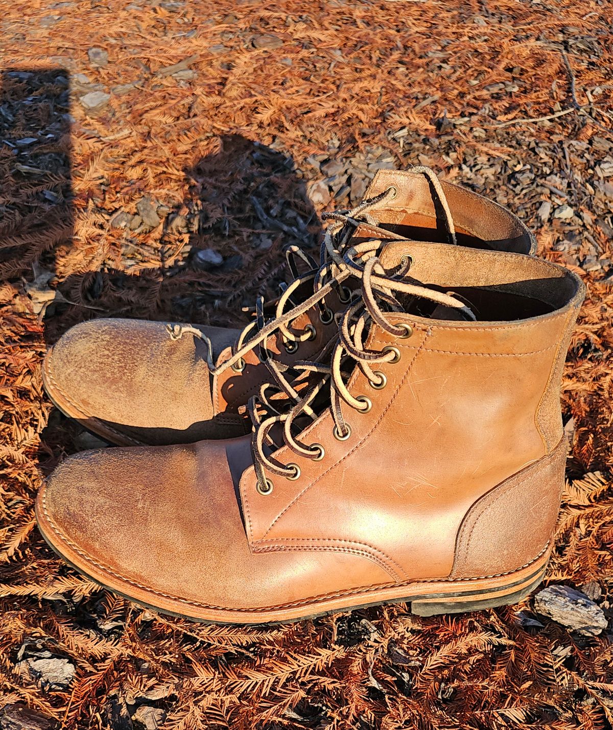 Photo by AlabamaBlacksmith on January 5, 2026 of the Oak Street Bootmakers Field Boot in MARYAM CULLATO CUVALO NATURAL REVERSE HORSE RUMP.