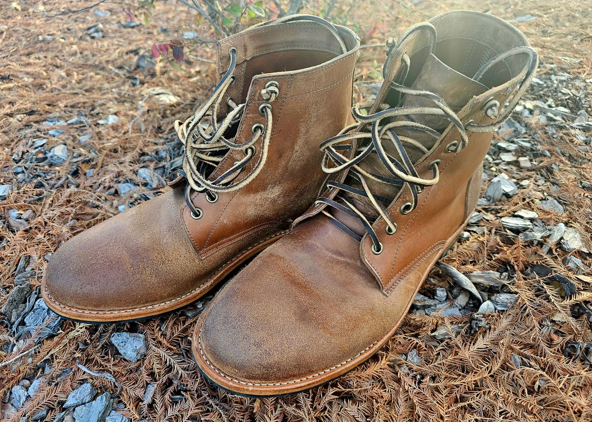 Photo by AlabamaBlacksmith on March 3, 2026 of the Oak Street Bootmakers Field Boot in MARYAM CULLATO CUVALO NATURAL REVERSE HORSE RUMP.