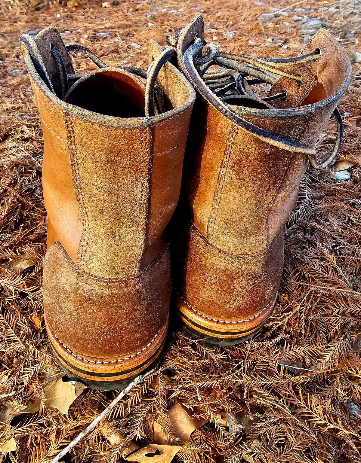 Photo by AlabamaBlacksmith on March 3, 2026 of the Oak Street Bootmakers Field Boot in MARYAM CULLATO CUVALO NATURAL REVERSE HORSE RUMP.