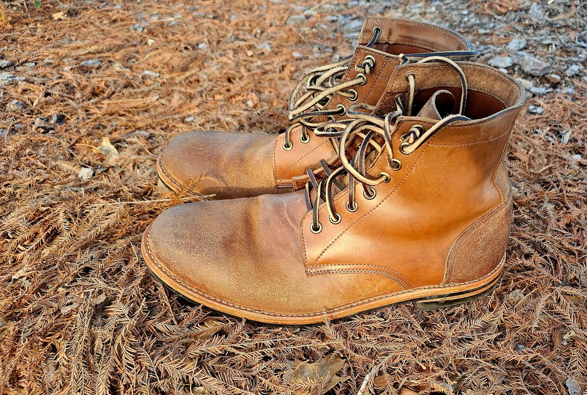 Photo by AlabamaBlacksmith on March 3, 2026 of the Oak Street Bootmakers Field Boot in MARYAM CULLATO CUVALO NATURAL REVERSE HORSE RUMP.