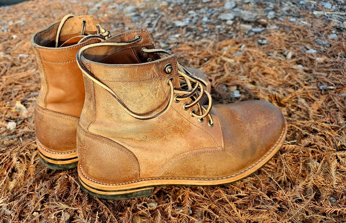 Photo by AlabamaBlacksmith on March 3, 2026 of the Oak Street Bootmakers Field Boot in MARYAM CULLATO CUVALO NATURAL REVERSE HORSE RUMP.