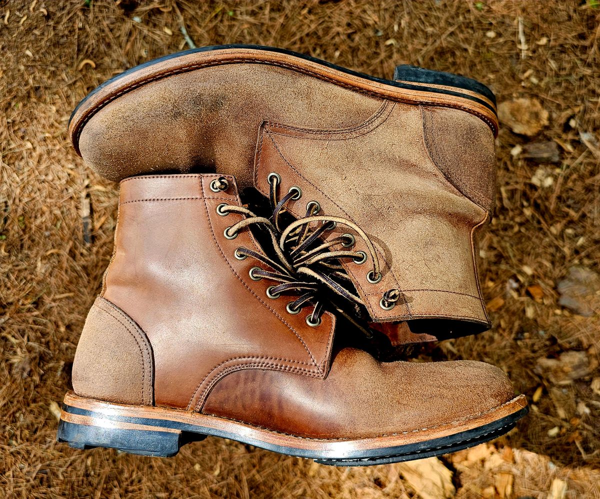 Photo by AlabamaBlacksmith on April 1, 2026 of the Oak Street Bootmakers Field Boot in MARYAM CULLATO CUVALO NATURAL REVERSE HORSE RUMP.