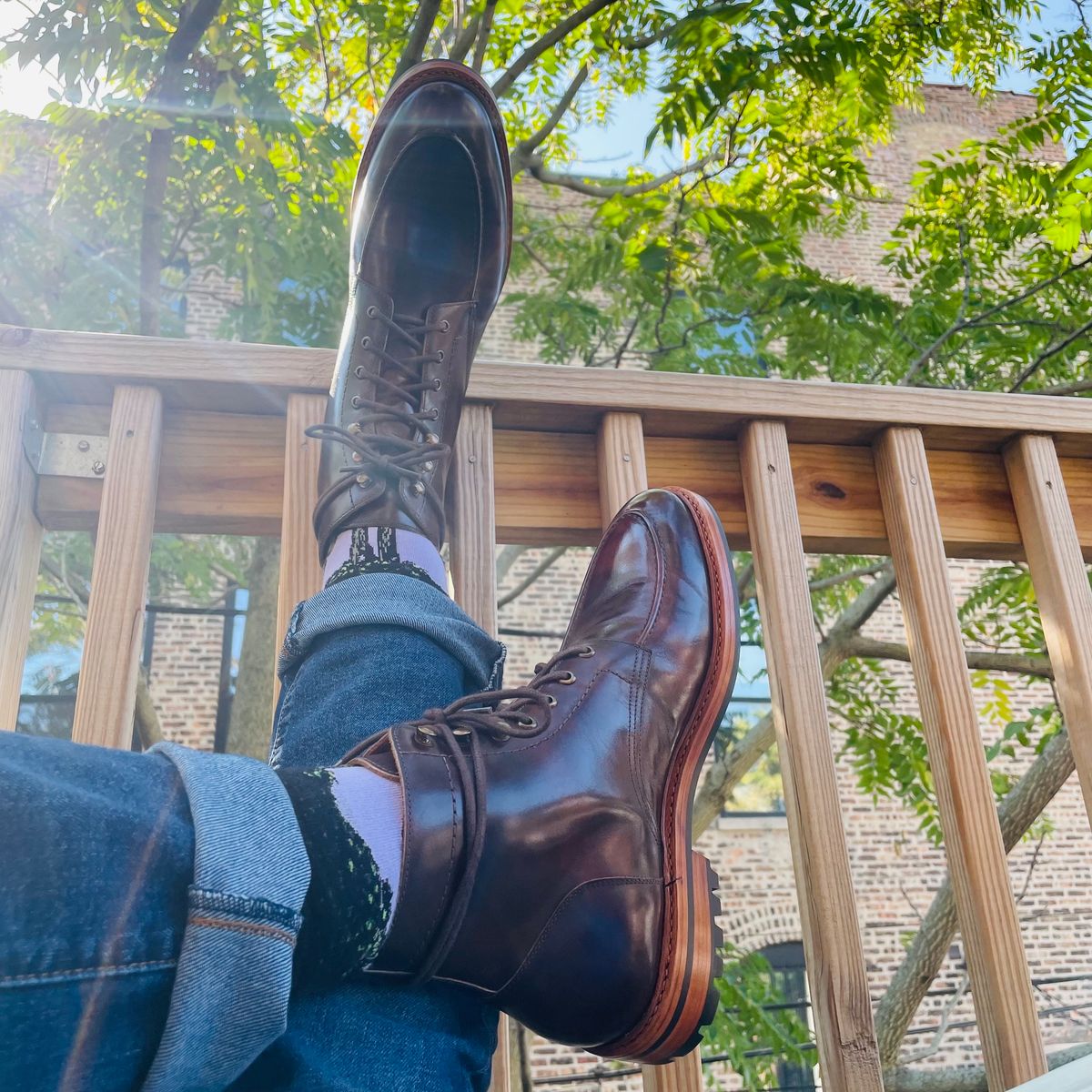 Photo by ohheyboots on October 1, 2023 of the Blkbrd Shoemaker Custom Fred Boot in Zonta Museum Calf.