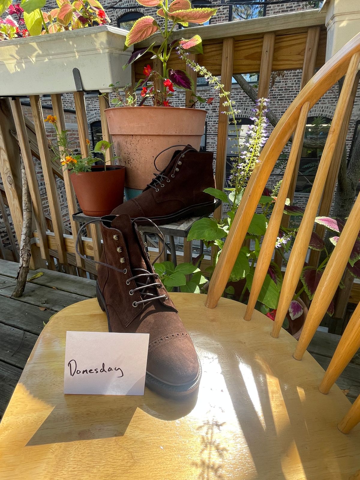 Photo by ohheyboots on October 1, 2024 of the Meermin Service Boot in Superbuck Brown Suede.