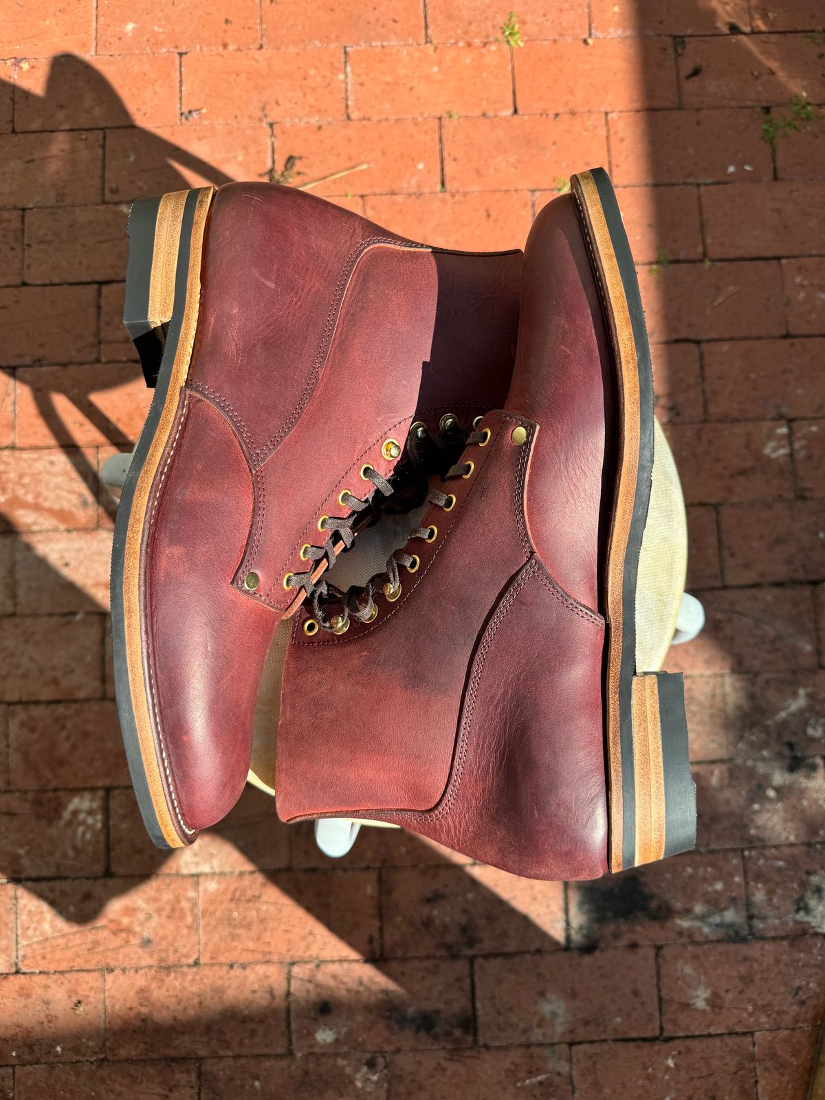 Photo by endlessmike on October 1, 2023 of the NF Bootmaker Fritz Boot in Tempesti Baku & Horween Tumbled Black Chromexcel.