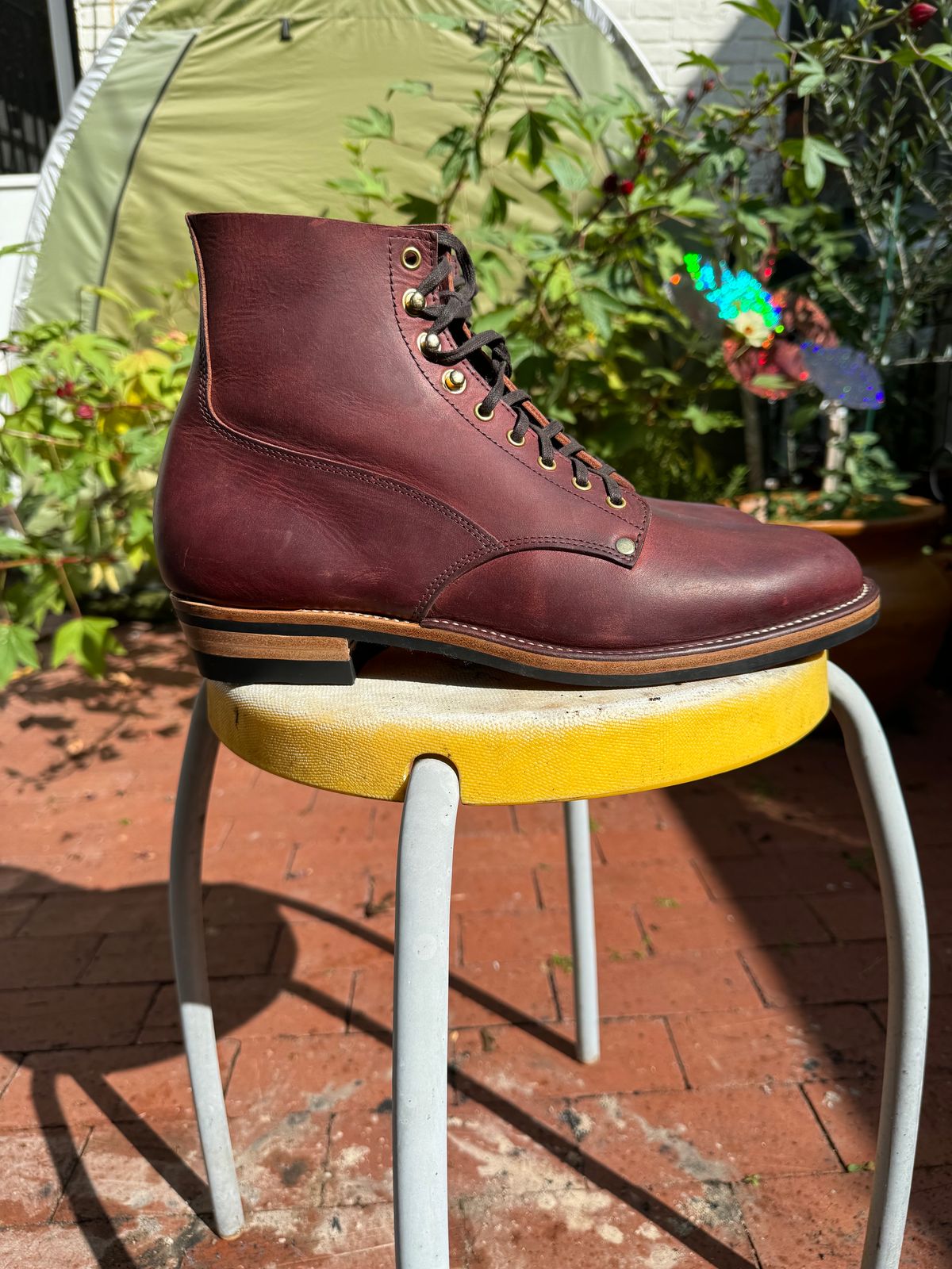 Photo by endlessmike on October 1, 2023 of the NF Bootmaker Fritz Boot in Tempesti Baku & Horween Tumbled Black Chromexcel.
