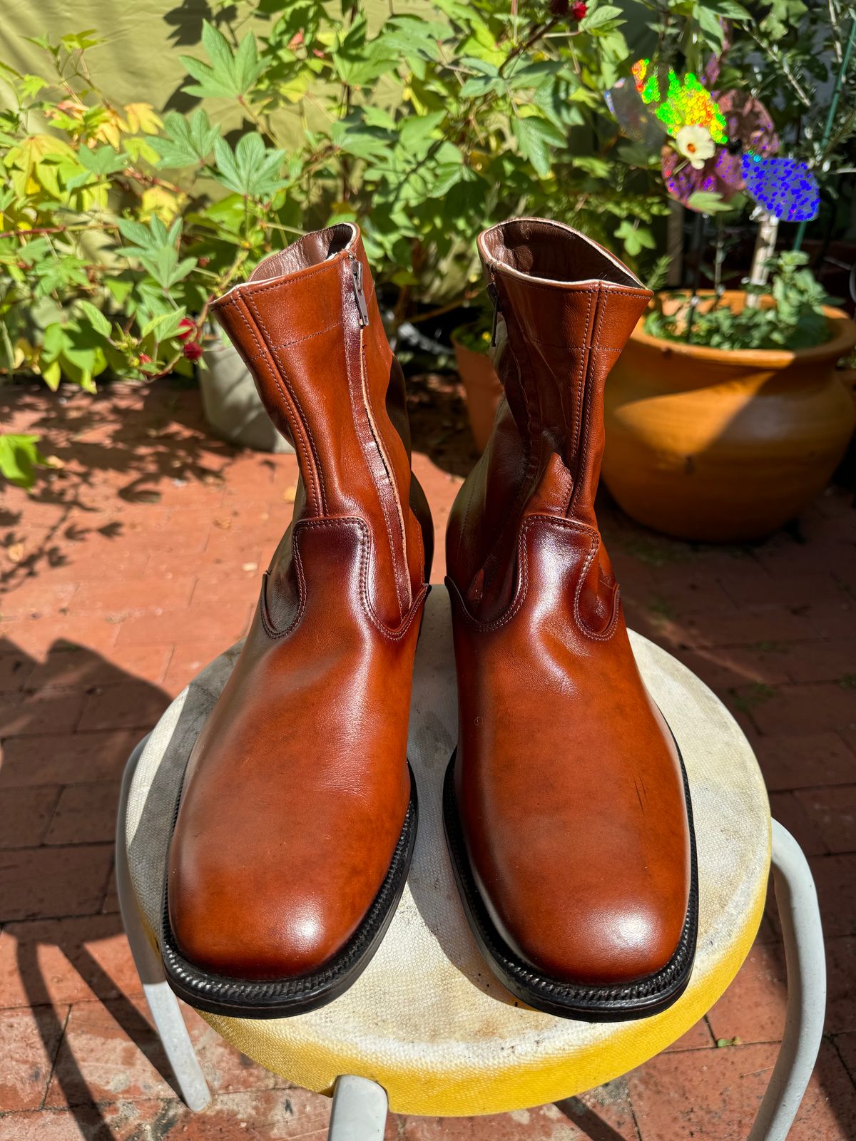 Photo by endlessmike on October 1, 2023 of the Alden 470 Plain Toe Boot in Brown Calfskin.