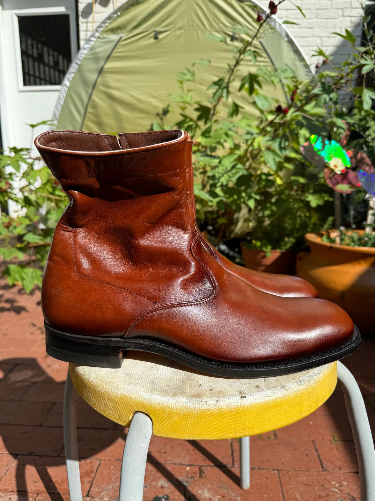 Photo by endlessmike on October 1, 2023 of the Alden 470 Plain Toe Boot in Brown Calfskin.