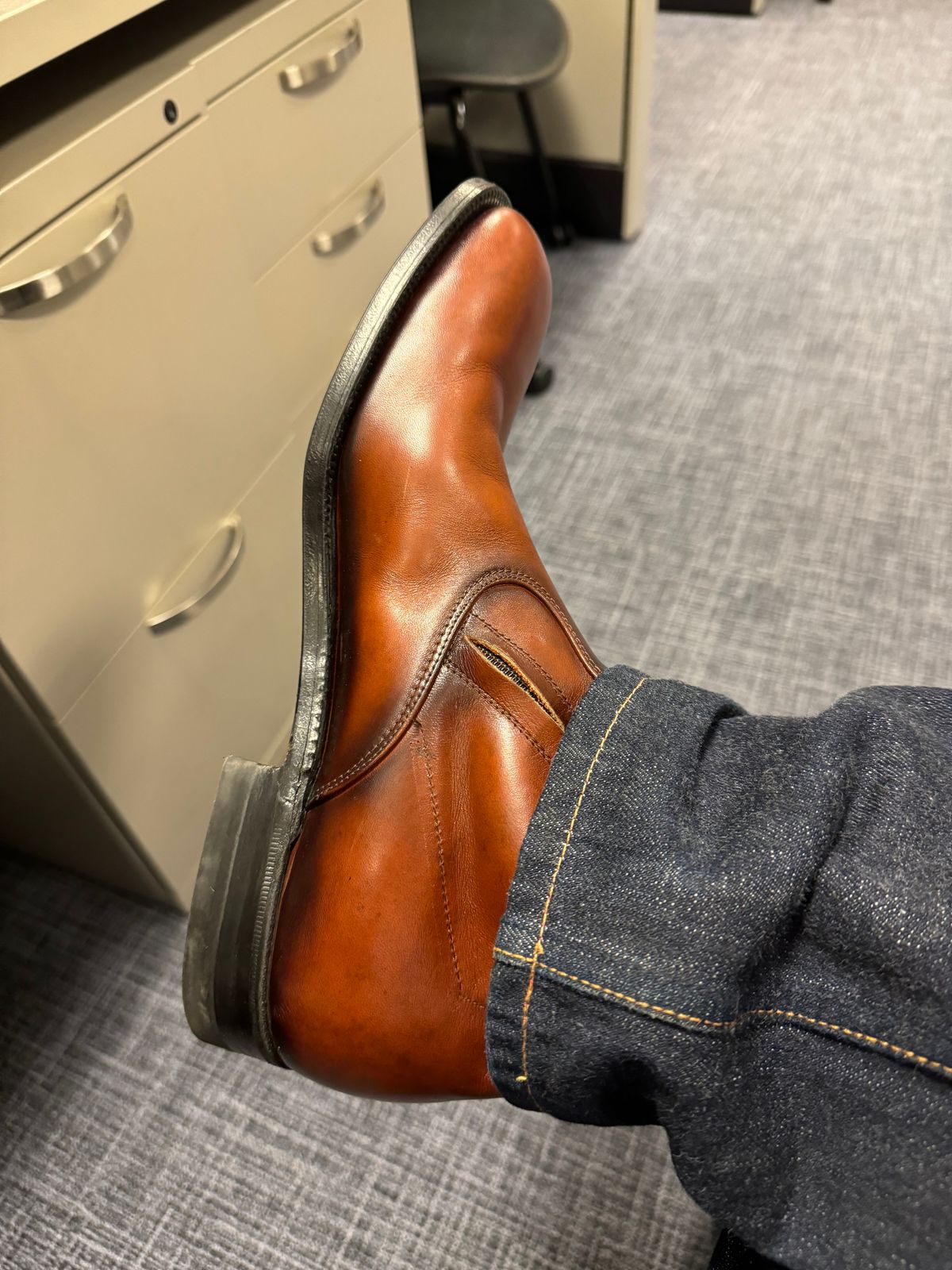 Photo by endlessmike on October 4, 2023 of the Alden 470 Plain Toe Boot in Brown Calfskin.