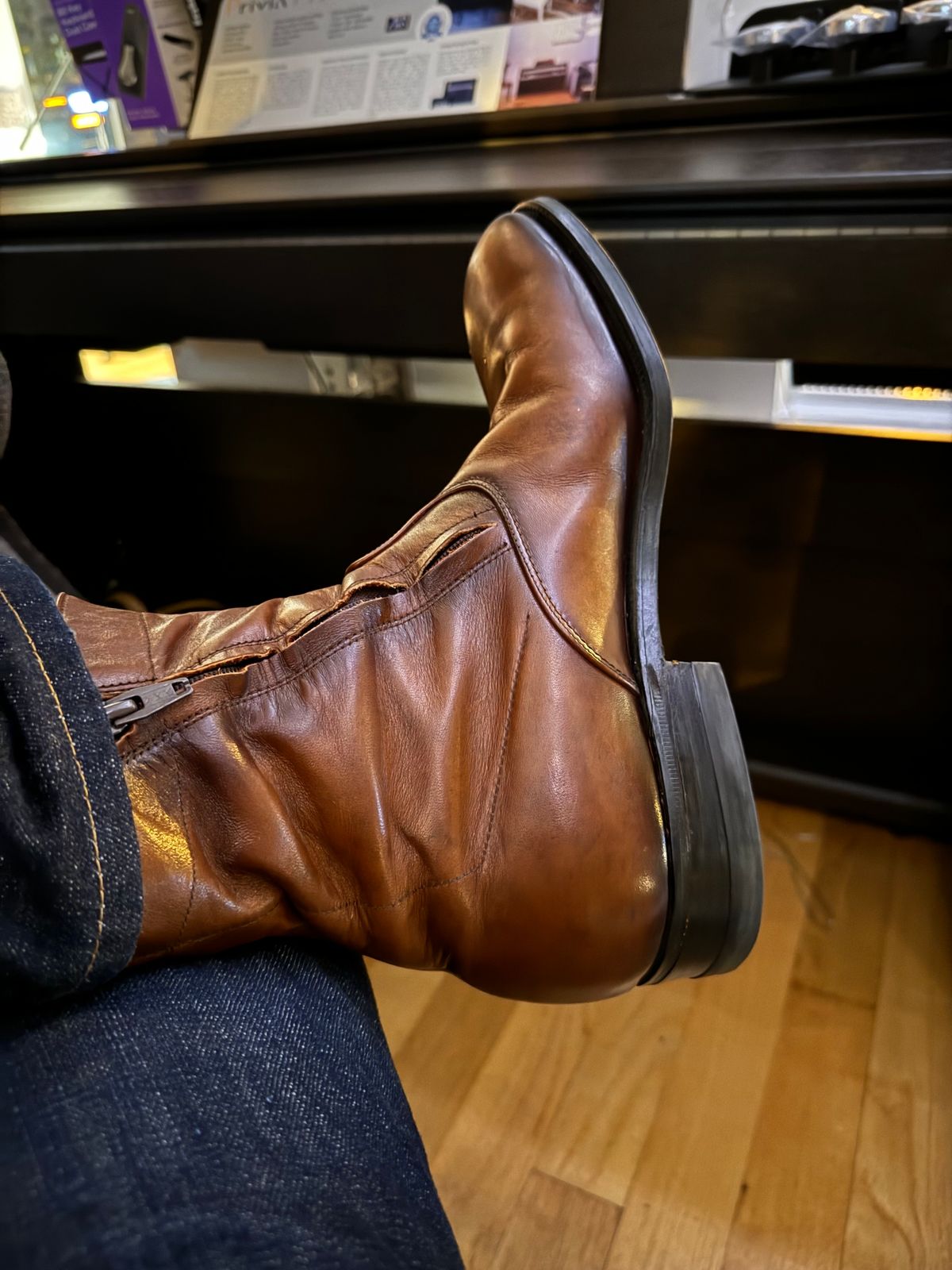 Photo by endlessmike on October 14, 2023 of the Alden 470 Plain Toe Boot in Brown Calfskin.