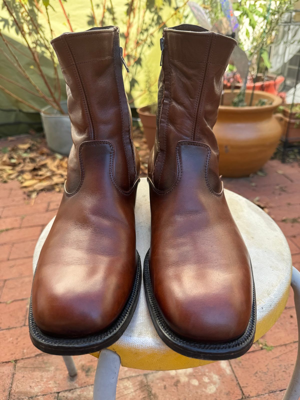 Photo by endlessmike on November 2, 2023 of the Alden 470 Plain Toe Boot in Brown Calfskin.