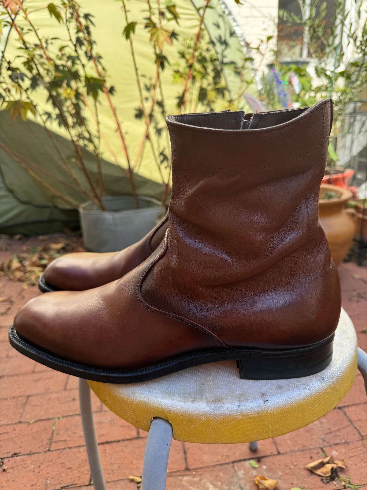 Photo by endlessmike on November 2, 2023 of the Alden 470 Plain Toe Boot in Brown Calfskin.