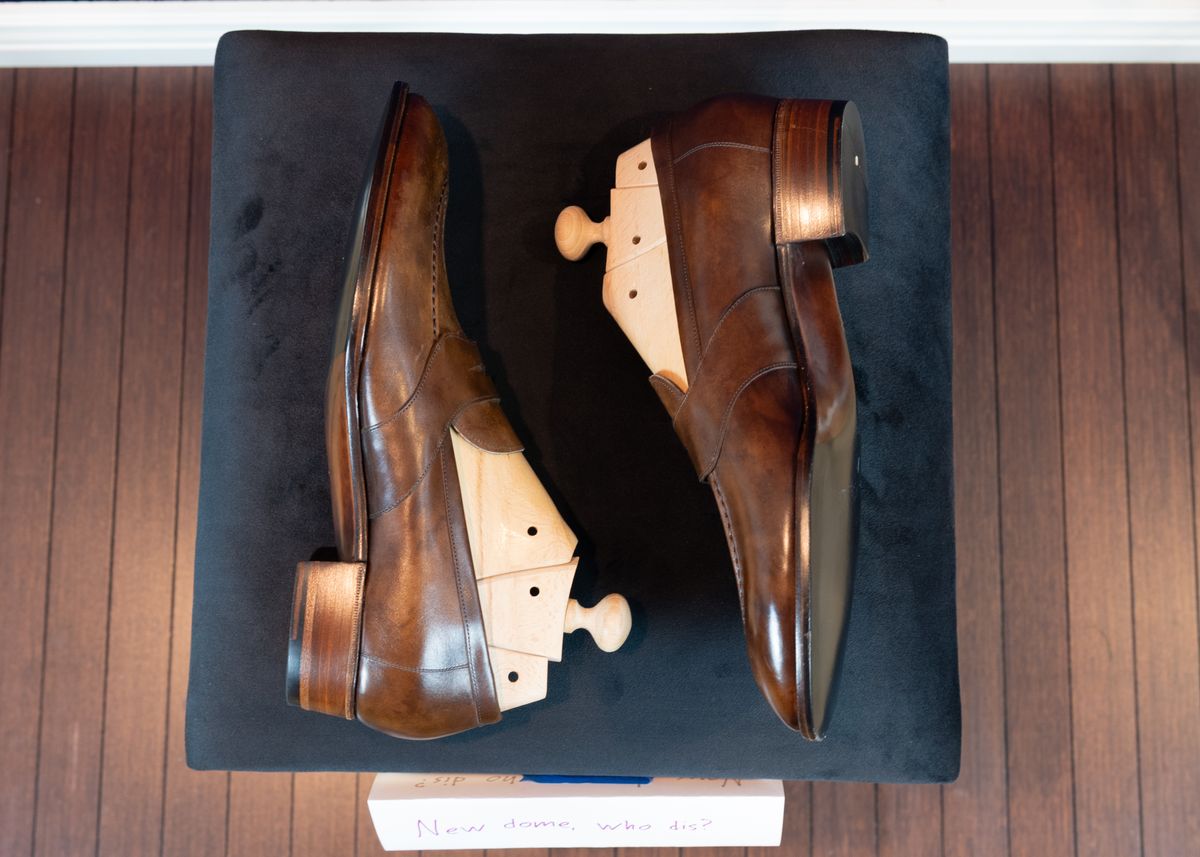 Photo by ImaGoat on October 2, 2025 of the Wayman Bespoke Full Strap Penny Loafer in Gold Brown Museum Calf.