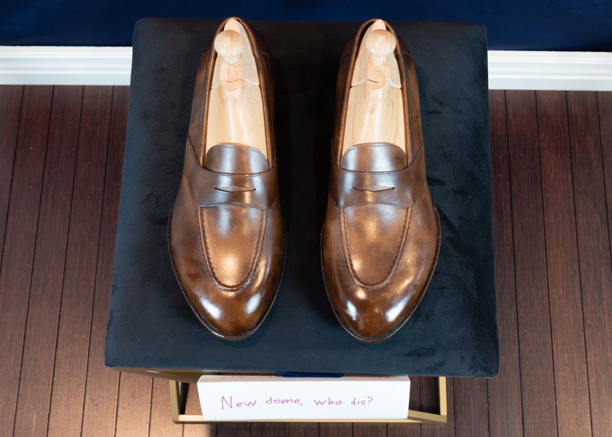 Photo by ImaGoat on October 2, 2025 of the Wayman Bespoke Full Strap Penny Loafer in Gold Brown Museum Calf.