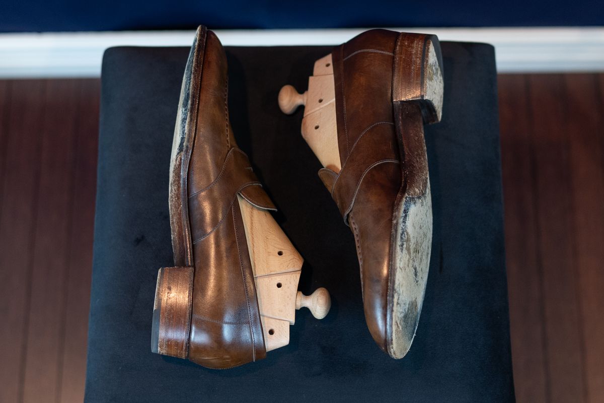 Photo by ImaGoat on November 4, 2025 of the Wayman Bespoke Full Strap Penny Loafer in Gold Brown Museum Calf.