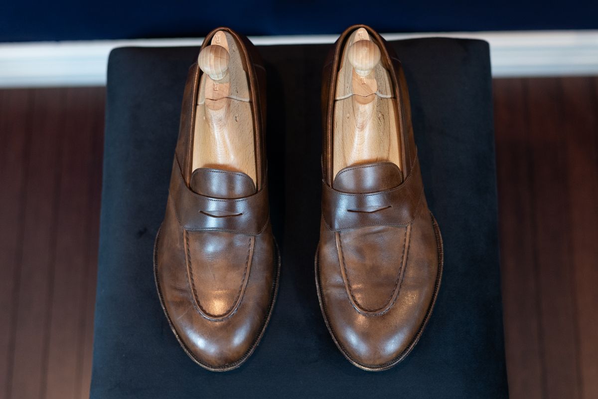 Photo by ImaGoat on November 4, 2025 of the Wayman Bespoke Full Strap Penny Loafer in Gold Brown Museum Calf.