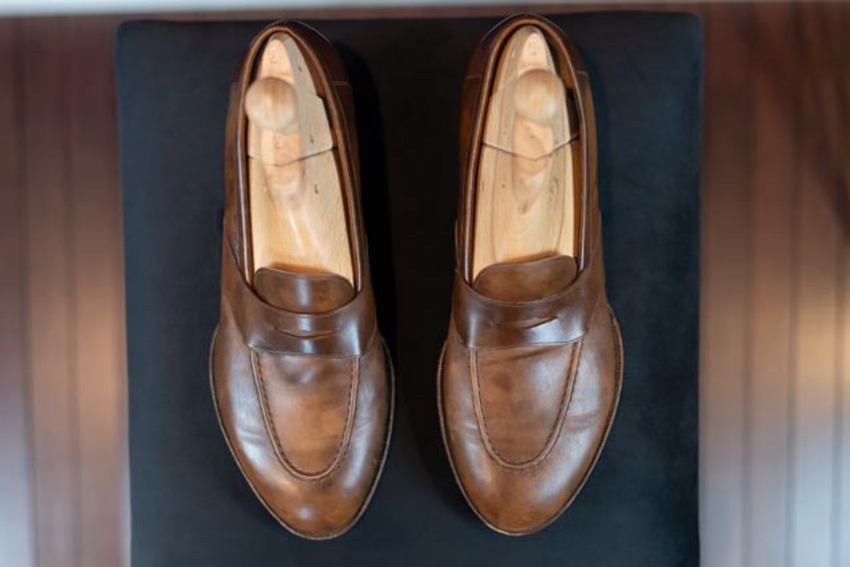 Photo by ImaGoat on December 4, 2025 of the Wayman Bespoke Full Strap Penny Loafer in Gold Brown Museum Calf.