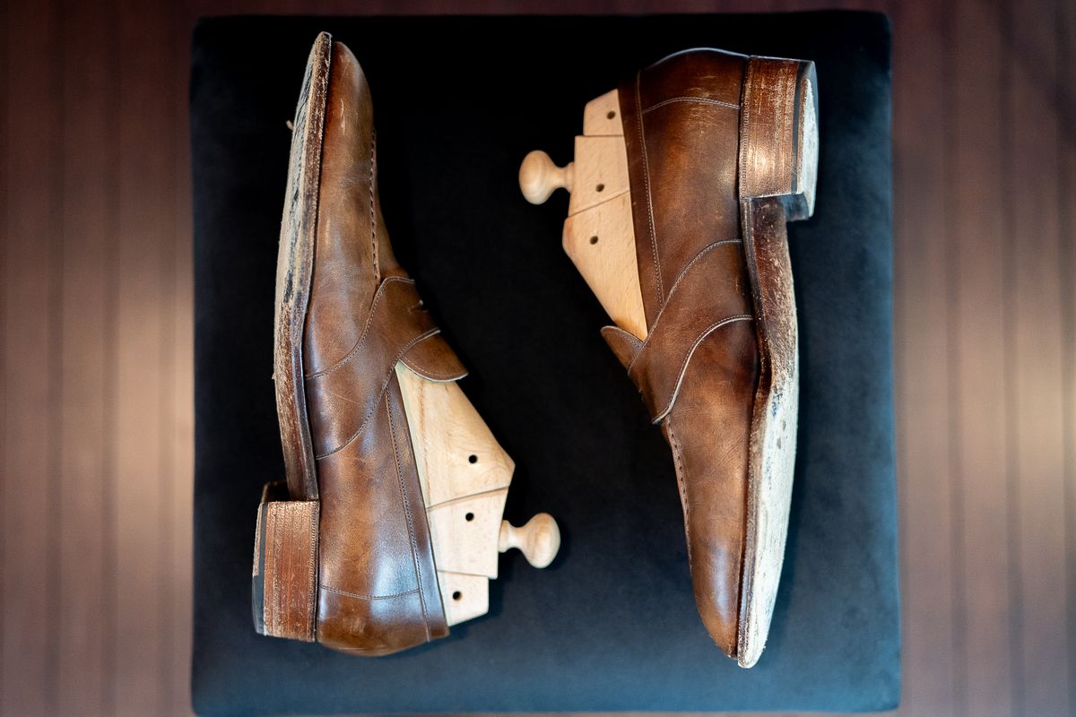 Photo by ImaGoat on January 4, 2026 of the Wayman Bespoke Full Strap Penny Loafer in Gold Brown Museum Calf.