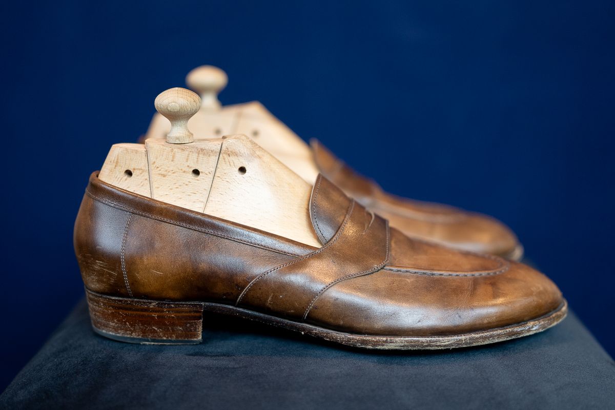Photo by ImaGoat on January 4, 2026 of the Wayman Bespoke Full Strap Penny Loafer in Gold Brown Museum Calf.