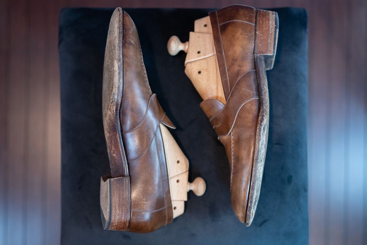 Photo by ImaGoat on February 5, 2026 of the Wayman Bespoke Full Strap Penny Loafer in Gold Brown Museum Calf.