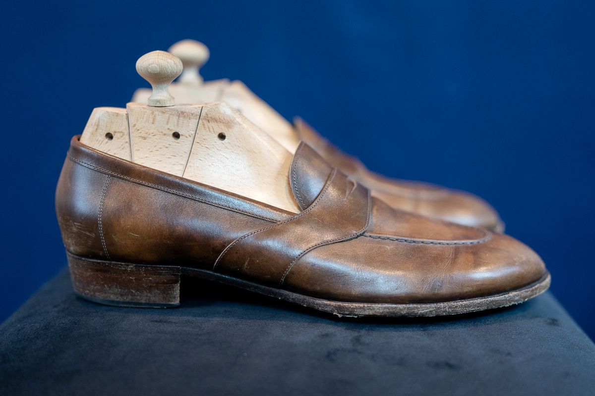 Photo by ImaGoat on February 5, 2026 of the Wayman Bespoke Full Strap Penny Loafer in Gold Brown Museum Calf.