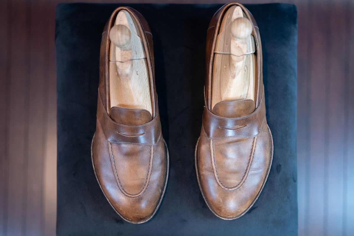 Photo by ImaGoat on February 5, 2026 of the Wayman Bespoke Full Strap Penny Loafer in Gold Brown Museum Calf.