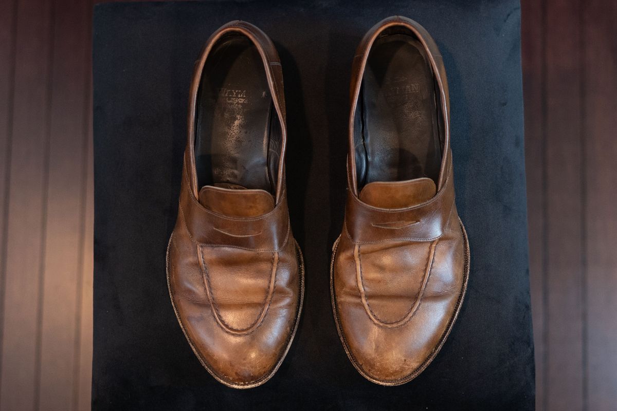 Photo by ImaGoat on April 4, 2026 of the Wayman Bespoke Full Strap Penny Loafer in Gold Brown Museum Calf.