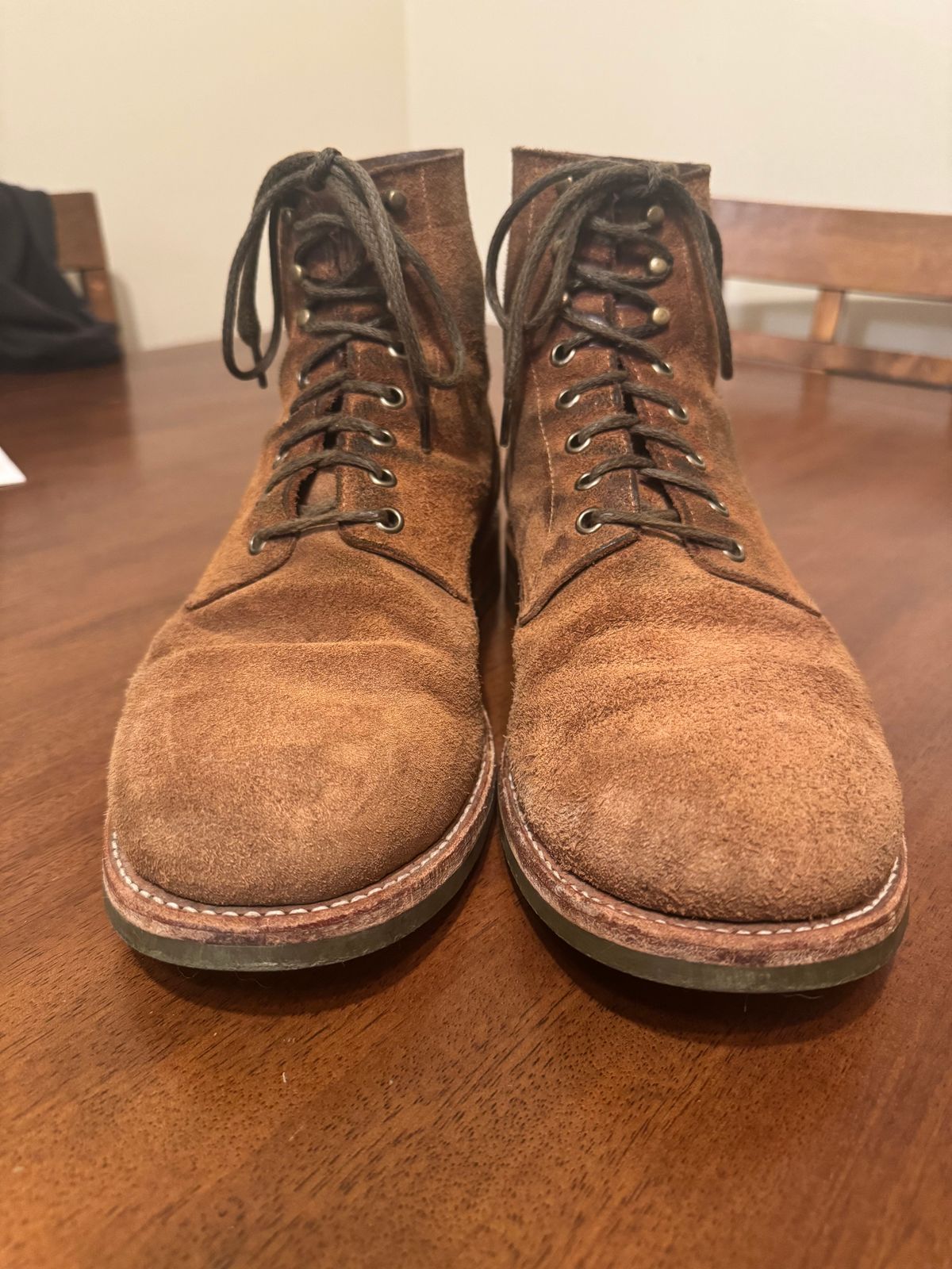 Photo by ridepaso on February 27, 2026 of the Oak Street Bootmakers Trench Boot in Horween Natural Chromexcel Roughout.