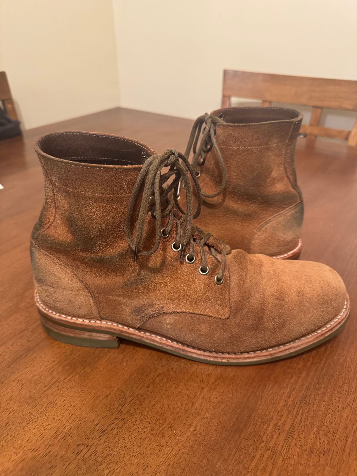 Photo by ridepaso on February 27, 2026 of the Oak Street Bootmakers Trench Boot in Horween Natural Chromexcel Roughout.