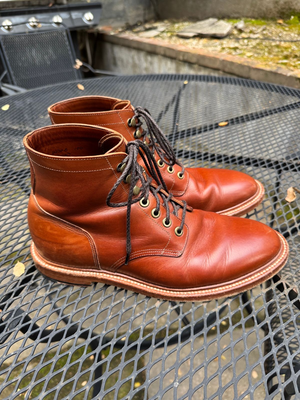 Photo by ridepaso on April 2, 2025 of the Grant Stone Diesel Boot in Badalassi Carlo Saddle Tan Minerva.