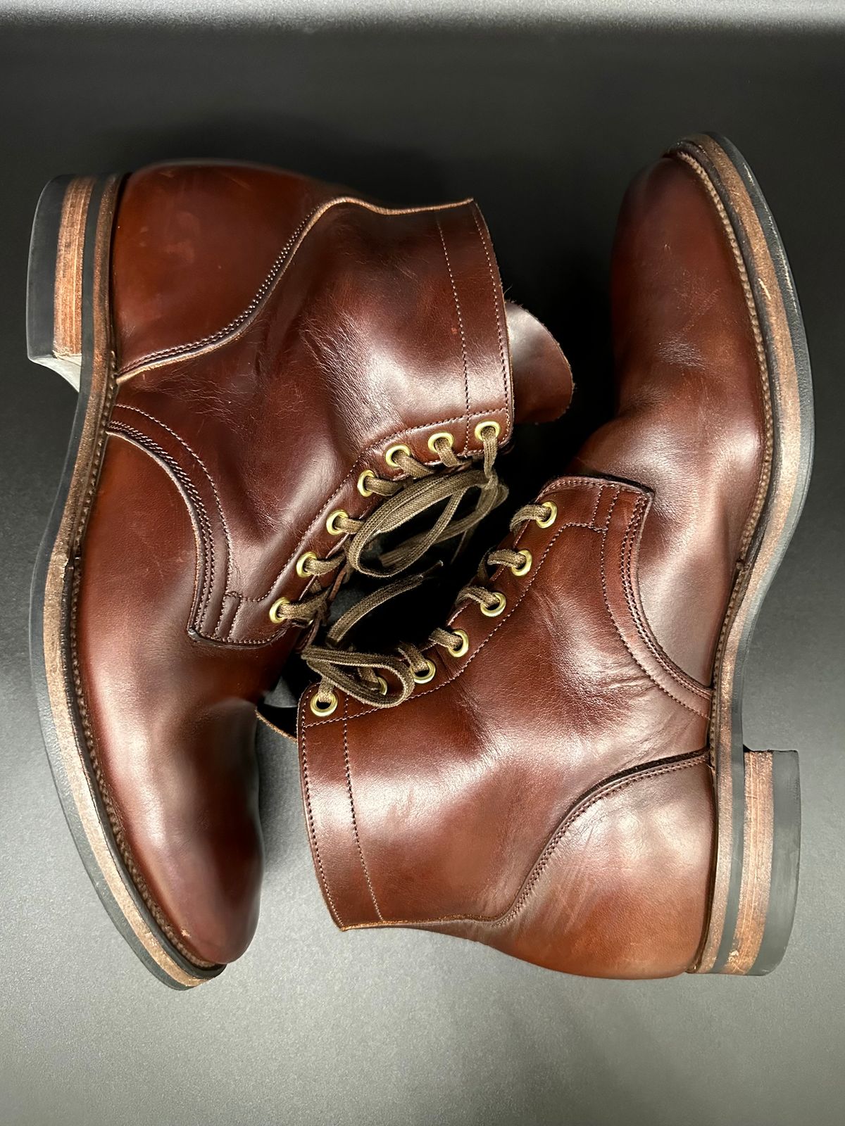 Photo by turns31 on April 1, 2023 of the Viberg Service Boot in Horween Brown Chromexcel.