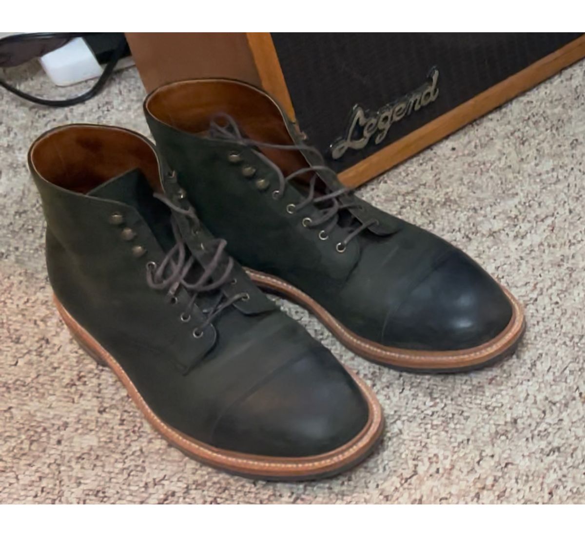 Photo by ungulated on December 9, 2022 of the Grant Stone Cap Toe Boot in C.F. Stead Forest Kudu.