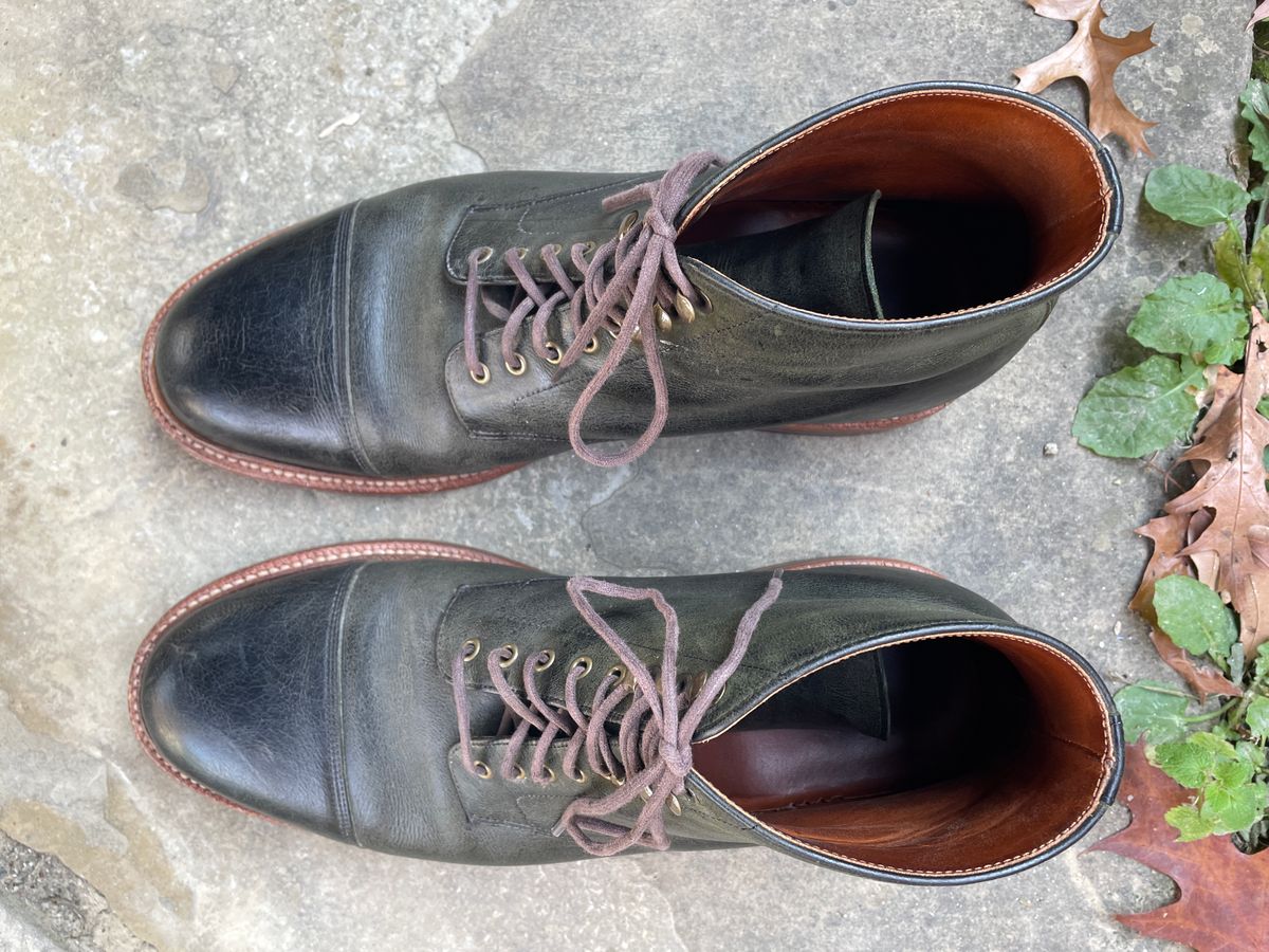 Photo by ungulated on November 5, 2023 of the Grant Stone Cap Toe Boot in C.F. Stead Forest Kudu.