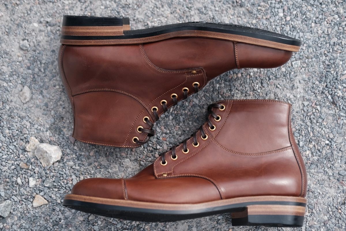 Photo by tichoblanco on October 15, 2024 of the Østmo X Iron Boots Type 1 Service Boot in Maryam Vachetta Marrone Horsehide.