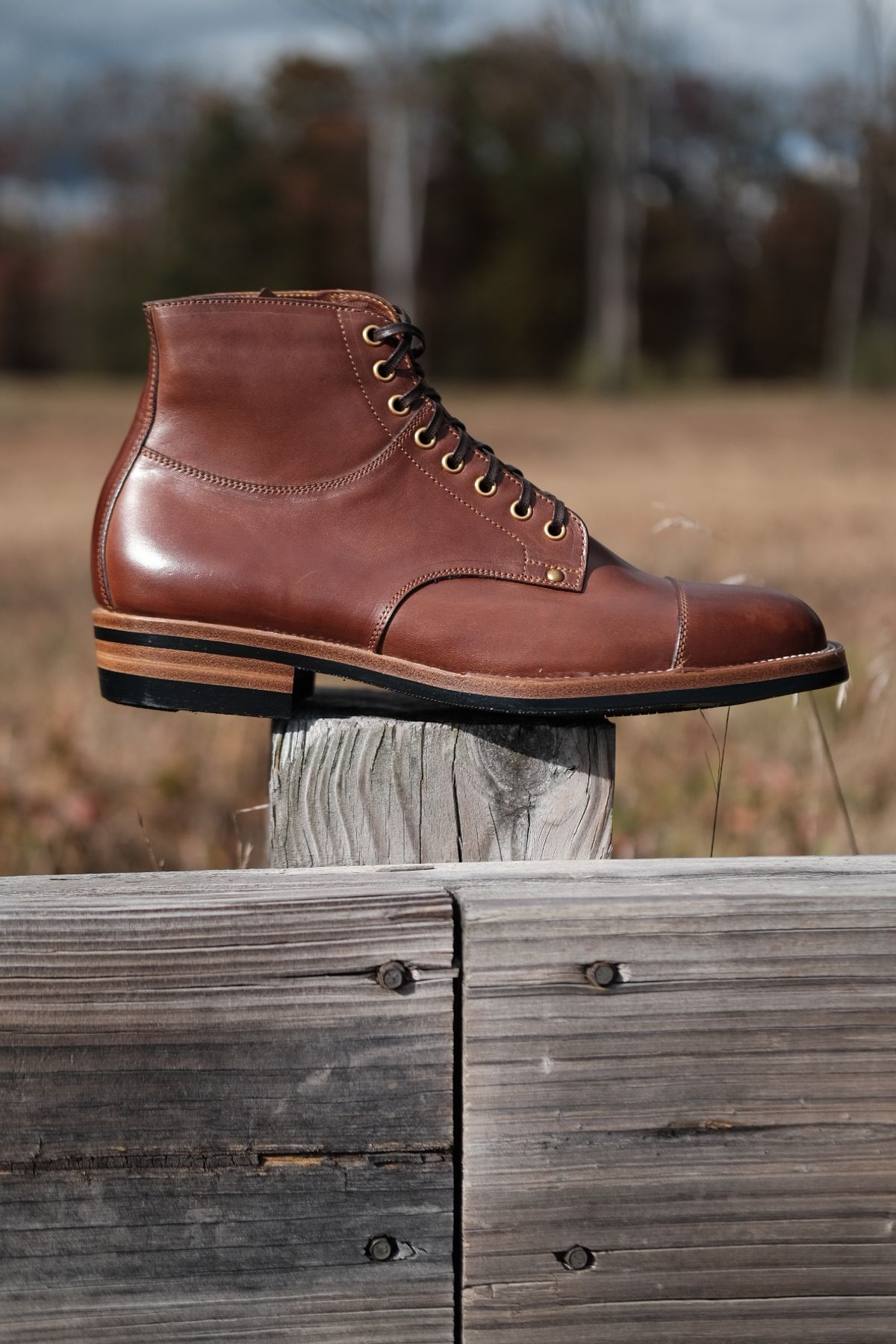 Photo by tichoblanco on October 15, 2024 of the Østmo X Iron Boots Type 1 Service Boot in Maryam Vachetta Marrone Horsehide.