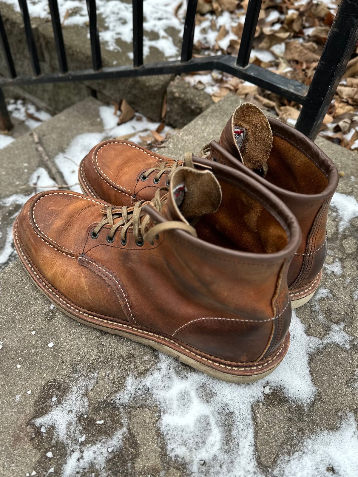 Photo by scratch.awl on January 4, 2024 of the Red Wing 6-Inch Classic Moc in S.B. Foot Copper Rough and Tough.
