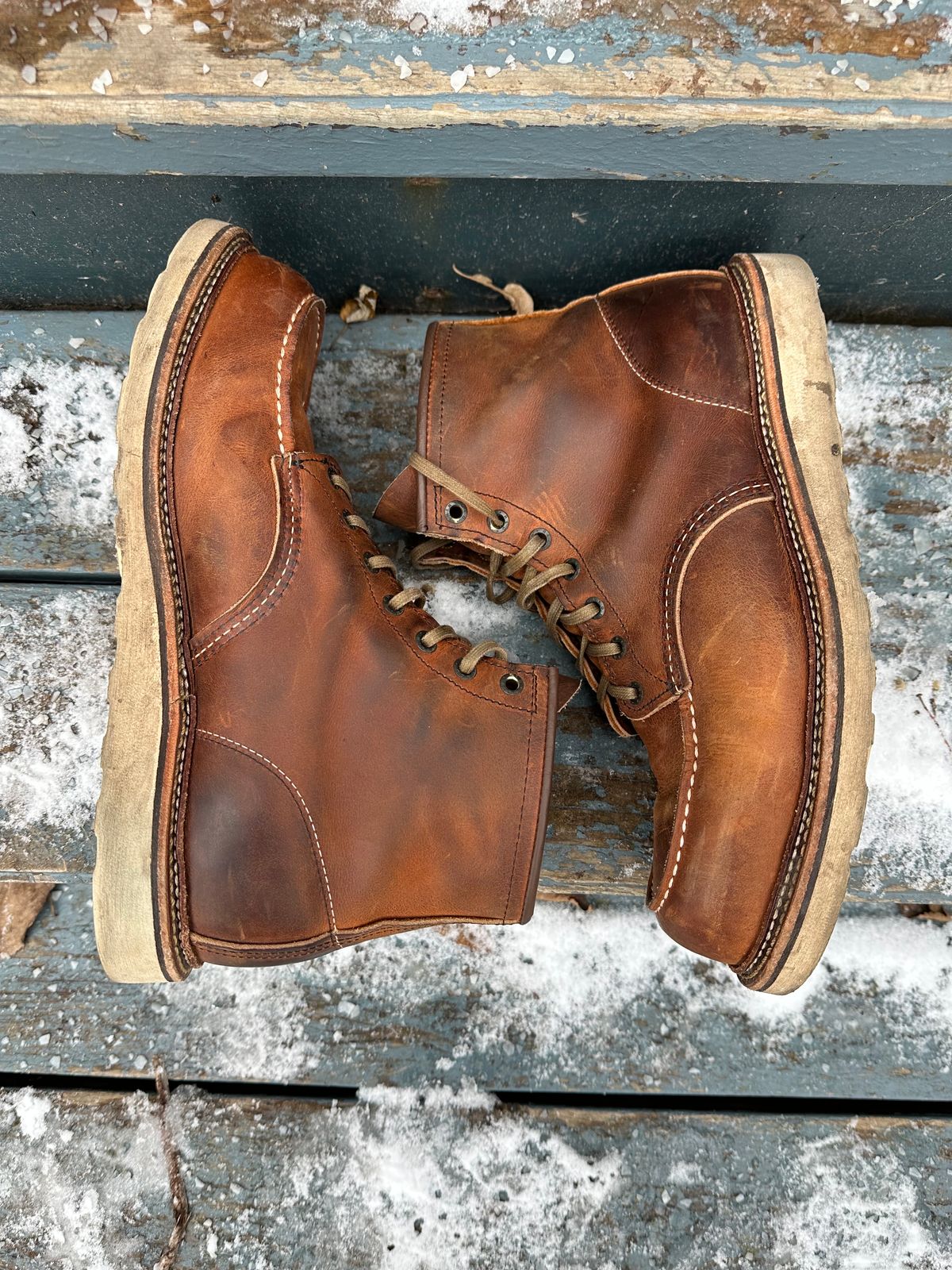 Photo by scratch.awl on January 4, 2024 of the Red Wing 6-Inch Classic Moc in S.B. Foot Copper Rough and Tough.