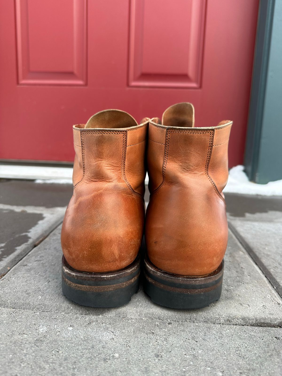 Photo by scratch.awl on December 2, 2022 of the Viberg Service Boot BCT in Maryam Used Cuoio Vitello Calf.