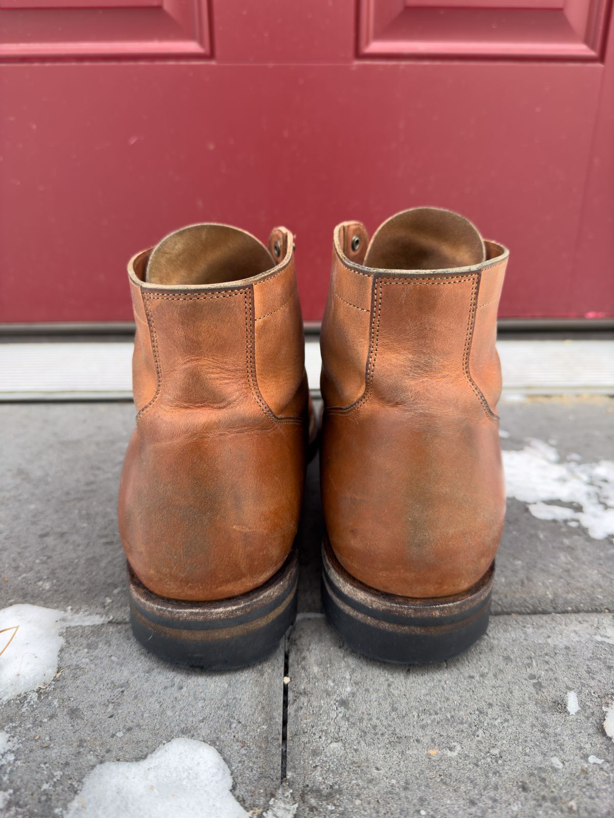 Photo by scratch.awl on February 4, 2023 of the Viberg Service Boot BCT in Maryam Used Cuoio Vitello Calf.