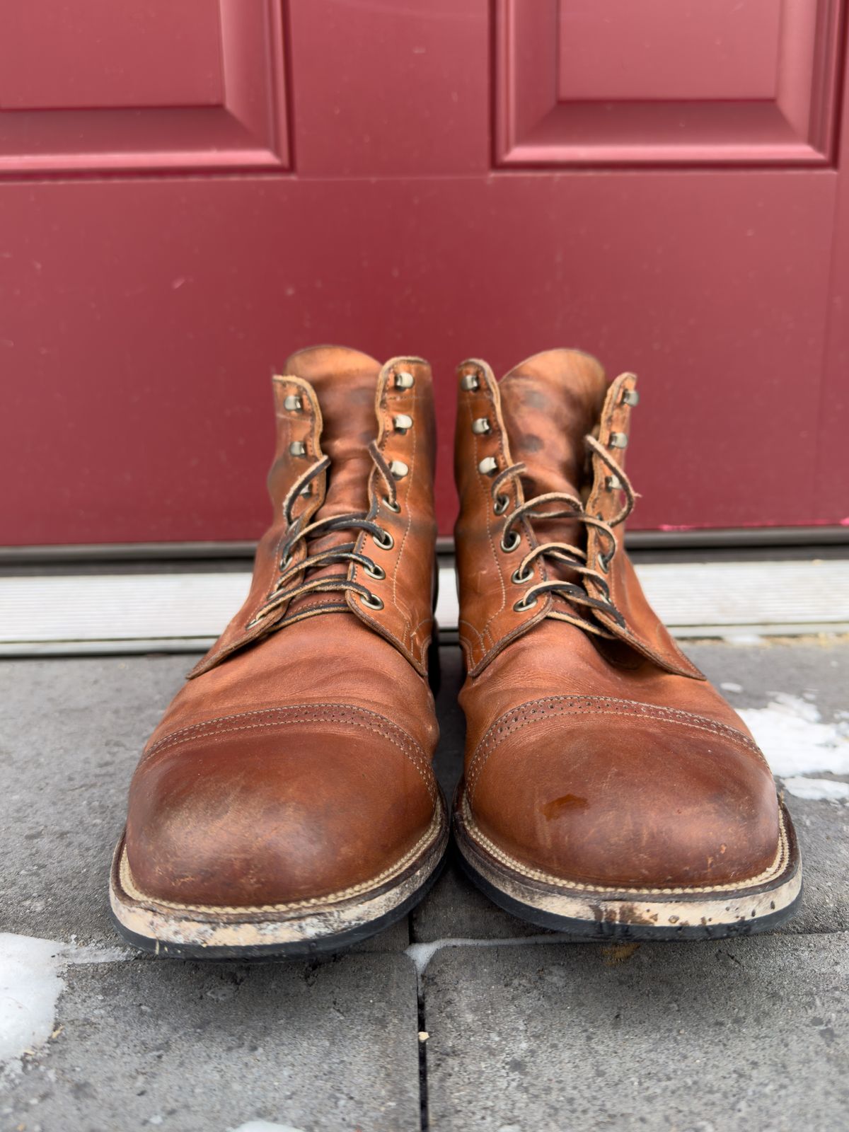 Photo by scratch.awl on February 4, 2023 of the Viberg Service Boot BCT in Maryam Used Cuoio Vitello Calf.