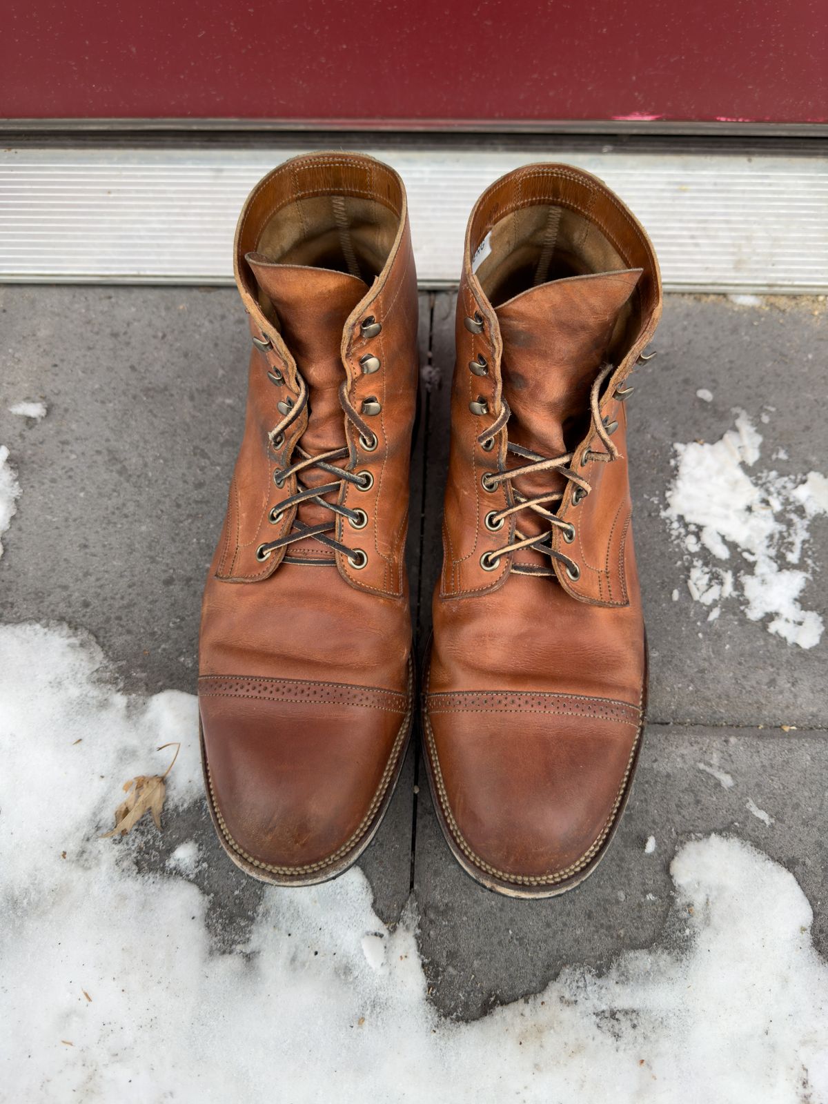 Photo by scratch.awl on February 4, 2023 of the Viberg Service Boot BCT in Maryam Used Cuoio Vitello Calf.